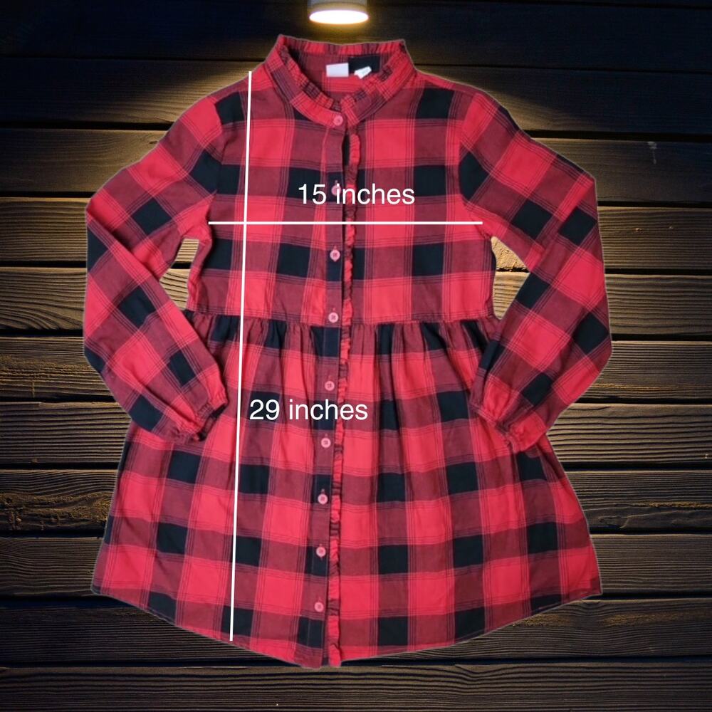 Gap Girl's Plaid Pattern Dress Stretch Waistline Breathable Red Black 10 - Picture 4 of 4